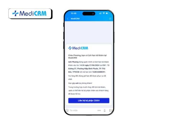 Tự động hóa CSKH hỗ trợ nhắc tái khám và theo dõi liệu trình khám chữa bệnh